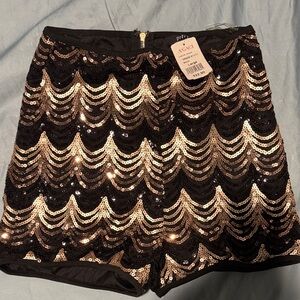 A'gaci Black and Gold Sequin Shorts